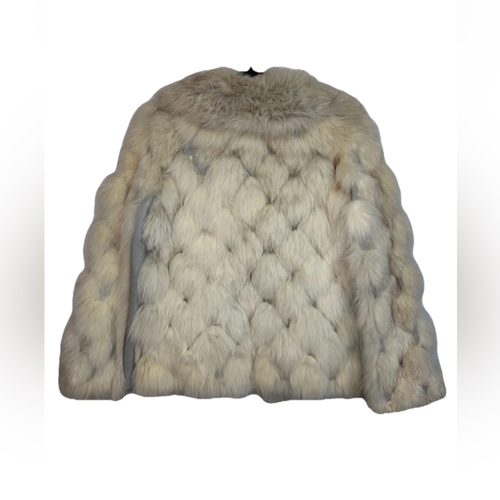 Vintage White Fox Fur Patchwork Leather Jacket Coat Ivory Evan’s 60s 70s M RARE - Picture 15 of 15